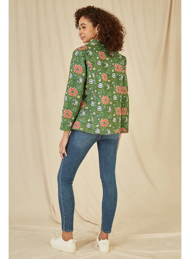 Yumi Floral Print Reversible Cotton Quilted Jacket