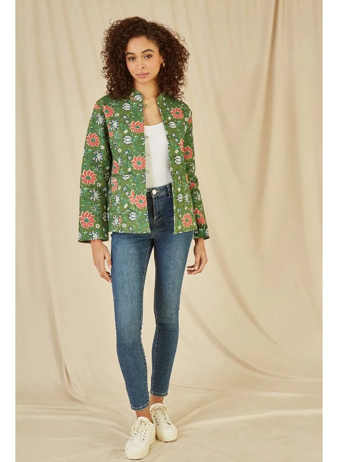Yumi Floral Print Reversible Cotton Quilted Jacket