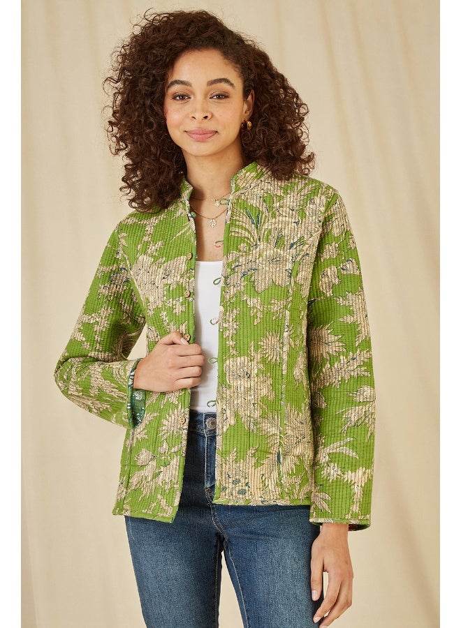Yumi Floral Print Reversible Cotton Quilted Jacket - Image 2