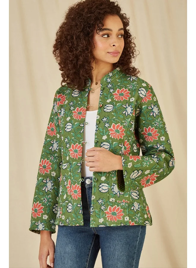 Yumi Floral Print Reversible Cotton Quilted Jacket