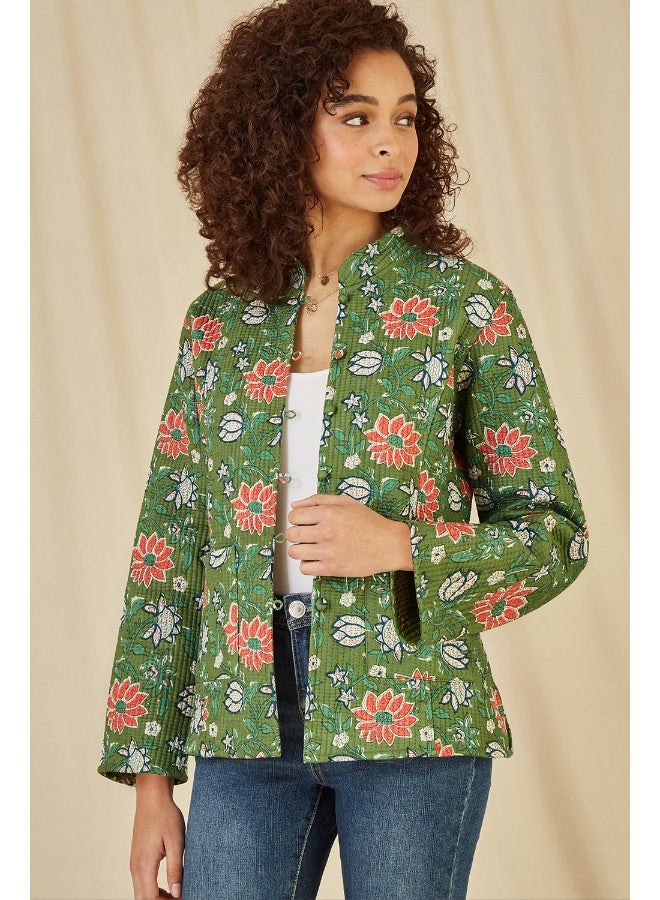 Yumi Floral Print Reversible Cotton Quilted Jacket - Image 4
