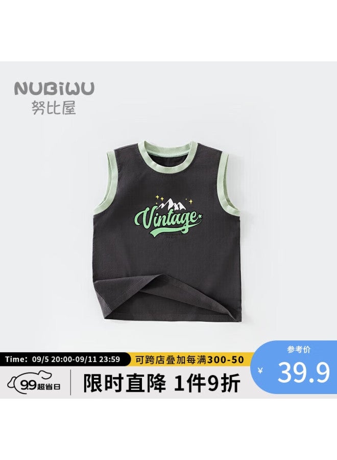 Nubiwu Children's Pure Cotton Tank Top, Summer Lightweight Breathable Undershirt, Boys Stylish Printed Sleeveless T-shirt, Wide-shoulder Vest
