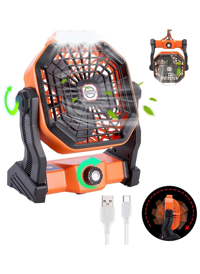 Generic Desk Fans Table Fans Cooling Quiet,7800mAh Rechargeable Outdoor USB Fan Camping Fan with Hook&Led Light,270°Rotation Portable Cooling Fan for Bedroom,Table,Home,Office,Tent,Travel orange  - Image 1