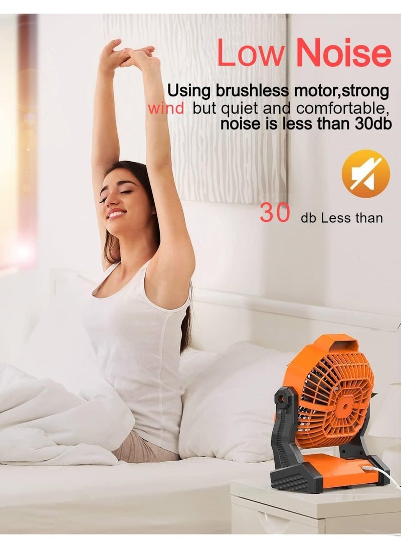 Generic Desk Fans Table Fans Cooling Quiet,7800mAh Rechargeable Outdoor USB Fan Camping Fan with Hook&Led Light,270°Rotation Portable Cooling Fan for Bedroom,Table,Home,Office,Tent,Travel orange  - Image 3