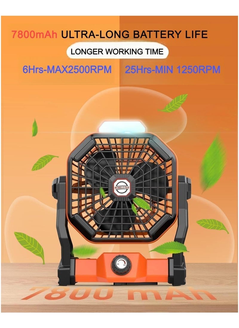 Generic Desk Fans Table Fans Cooling Quiet,7800mAh Rechargeable Outdoor USB Fan Camping Fan with Hook&Led Light,270°Rotation Portable Cooling Fan for Bedroom,Table,Home,Office,Tent,Travel orange  - Image 4