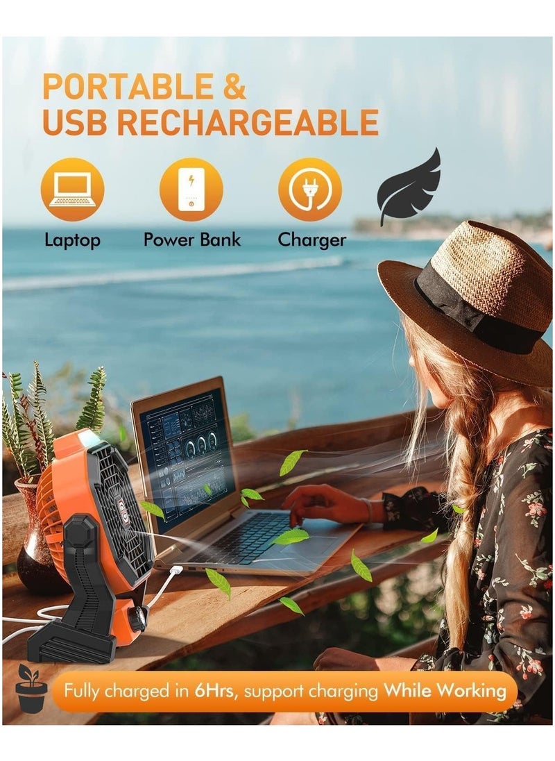 Generic Desk Fans Table Fans Cooling Quiet,7800mAh Rechargeable Outdoor USB Fan Camping Fan with Hook&Led Light,270°Rotation Portable Cooling Fan for Bedroom,Table,Home,Office,Tent,Travel orange  - Image 5