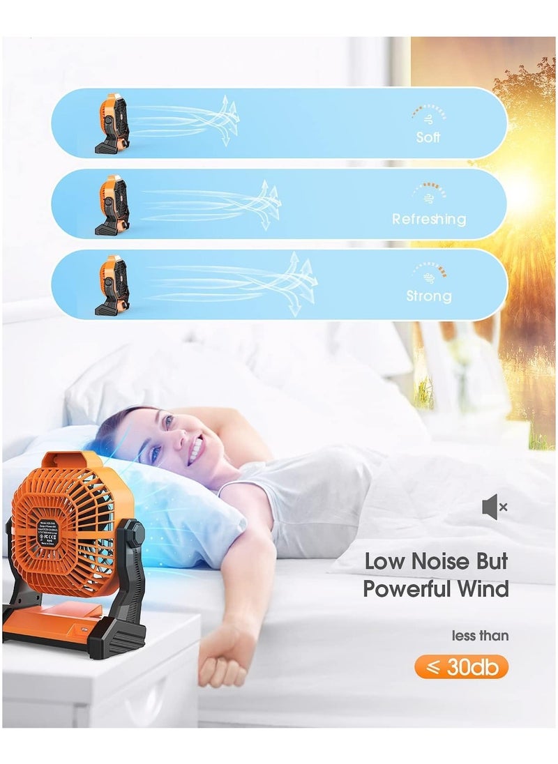 Generic Desk Fans Table Fans Cooling Quiet,7800mAh Rechargeable Outdoor USB Fan Camping Fan with Hook&Led Light,270°Rotation Portable Cooling Fan for Bedroom,Table,Home,Office,Tent,Travel orange  - Image 2