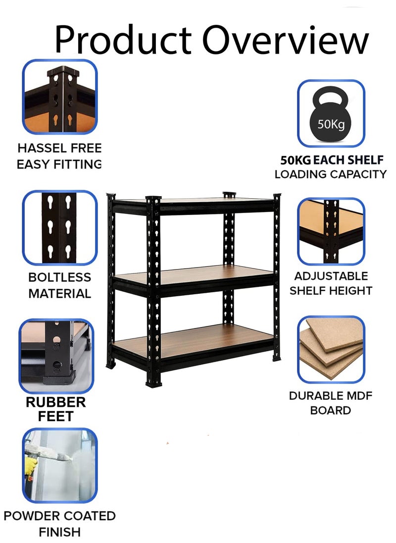 DBLEW - Adjustable 3 Layer Metal Rack Shelf Heavy Duty 3 Tier Shelving Unit Storage Organizer Boltless Utility Display Rack Tool and Equipment Shelf for Garage Home Office Kitchen Bathroom Warehouse Includes Rubber Hammer 60x100x30cm - Image 1