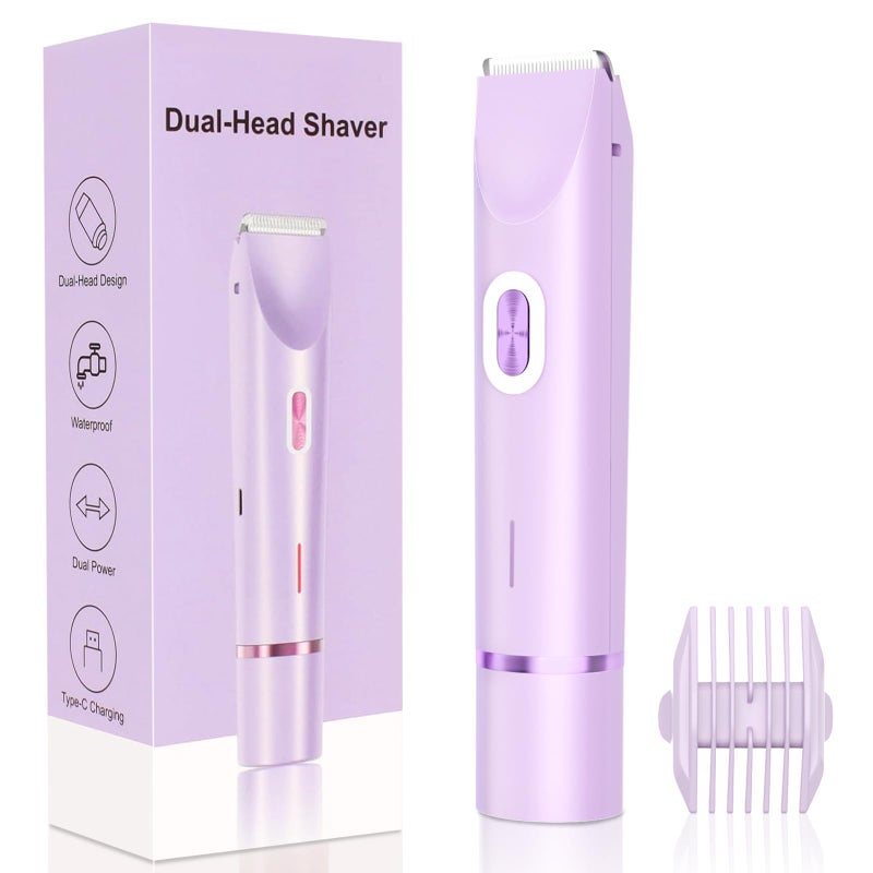 Mpotmiy New 2-in-1 Electric Bikini Trimmer for Women - Dual Head Electric Razor,Waterproof Painless Bikini Shaver, Pubic Hair Trimmer for Private Area & Body Hair, Purple - Image 1