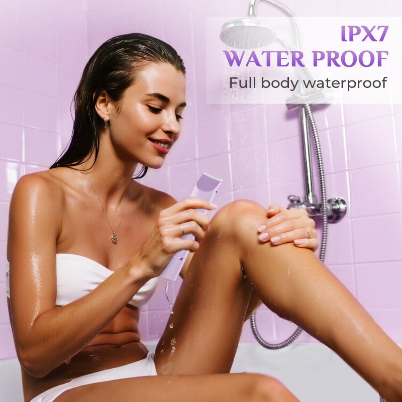 Mpotmiy New 2-in-1 Electric Bikini Trimmer for Women - Dual Head Electric Razor,Waterproof Painless Bikini Shaver, Pubic Hair Trimmer for Private Area & Body Hair, Purple - Image 4