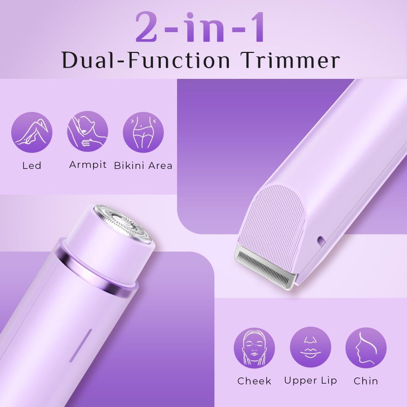 Mpotmiy New 2-in-1 Electric Bikini Trimmer for Women - Dual Head Electric Razor,Waterproof Painless Bikini Shaver, Pubic Hair Trimmer for Private Area & Body Hair, Purple - Image 3