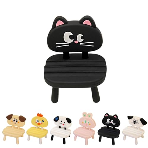BONICI Super Cute Funny Face Animal Chair Cell Phone Stand, Adjustable Mobile Phone Support‌ Holder‌ Cellphone Mount‌ for Desk, Compatible with Phone 17 16 15 14 13, Smartphone, Pad, Tablet -Black Cat - Image 1