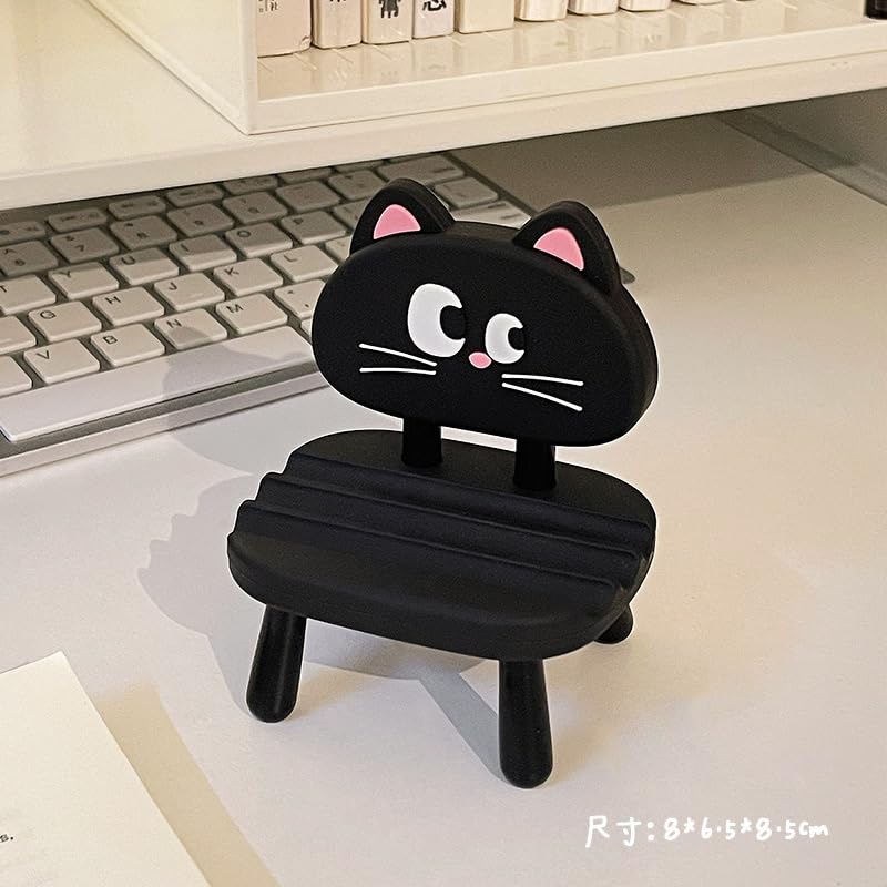 BONICI Super Cute Funny Face Animal Chair Cell Phone Stand, Adjustable Mobile Phone Support‌ Holder‌ Cellphone Mount‌ for Desk, Compatible with Phone 17 16 15 14 13, Smartphone, Pad, Tablet -Black Cat - Image 2