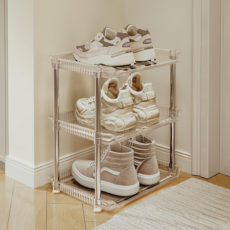 HOOPVOOL 3Tier Vertical Shoe Rack Organizer SpaceSaving Metal Plastic Storage Shelf for Shoes Boots Heels and Sandals Durable and Easy Assembly 3 Layer - Image 1