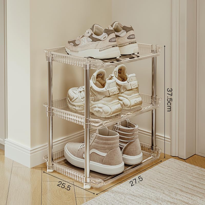 HOOPVOOL 3Tier Vertical Shoe Rack Organizer SpaceSaving Metal Plastic Storage Shelf for Shoes Boots Heels and Sandals Durable and Easy Assembly 3 Layer - Image 2