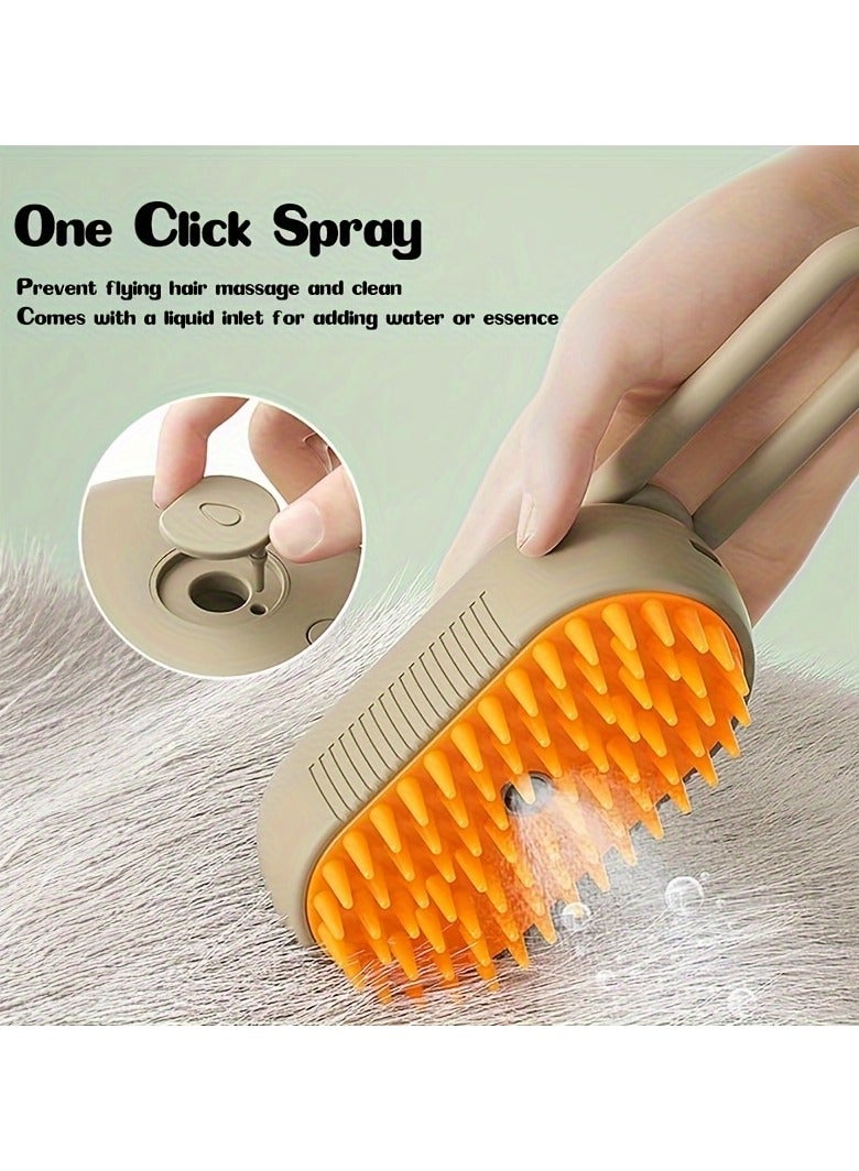 USB Rechargeable Cat Grooming Brush with Steam & Water Spray - Orange Silicone Massage Comb for Loose Fur Removal, Detangling & Coat Care (Includes Adapter/Hose) - Image 5