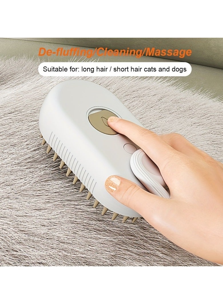 USB Rechargeable Cat Grooming Brush with Steam & Water Spray - Orange Silicone Massage Comb for Loose Fur Removal, Detangling & Coat Care (Includes Adapter/Hose) - Image 3