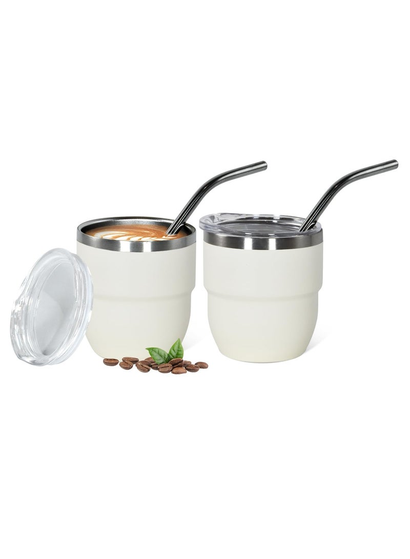 طقم أكواب إسبريسو معزول بالتفريغ من 2، 4 أونصة قابلة للتكديس، أكواب إسبريسو، أكواب إسبريسو معزولة صغيرة مزدوجة من الفولاذ المقاوم للصدأ مع قش وغطاء - Image 1