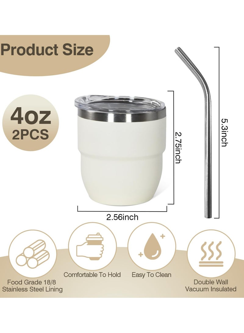 طقم أكواب إسبريسو معزول بالتفريغ من 2، 4 أونصة قابلة للتكديس، أكواب إسبريسو، أكواب إسبريسو معزولة صغيرة مزدوجة من الفولاذ المقاوم للصدأ مع قش وغطاء - Image 4