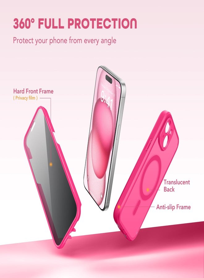 TIESZEN for iPhone 15 Plus Case, Compatible with MagSafe, Built-in Privacy Screen Protector and Camera Protection, Anti Spy Full Body Dustproof Shockproof Hard Phone Case 6.7", Hot Pink - Image 5