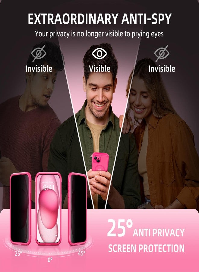 TIESZEN for iPhone 15 Plus Case, Compatible with MagSafe, Built-in Privacy Screen Protector and Camera Protection, Anti Spy Full Body Dustproof Shockproof Hard Phone Case 6.7", Hot Pink - Image 2