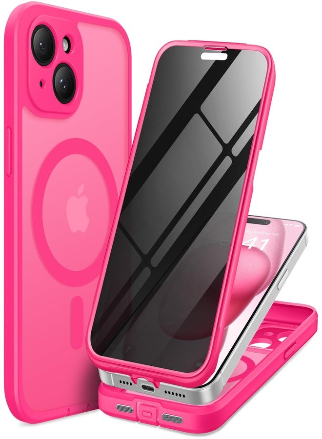 TIESZEN for iPhone 15 Plus Case, Compatible with MagSafe, Built-in Privacy Screen Protector and Camera Protection, Anti Spy Full Body Dustproof Shockproof Hard Phone Case 6.7", Hot Pink - Image 1