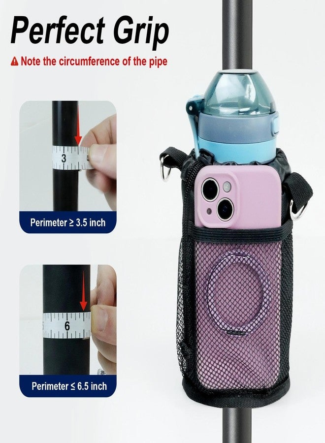 bruwaa Cup Holder for Bike, Wheelchair and Scooter, Water Bottle Holder for Bicycle, Walker, Golf Cart, Utv, ATV eBike and Beach, Universal Drink Holder Accessories with Strap and Net Pocket - Black - Image 4