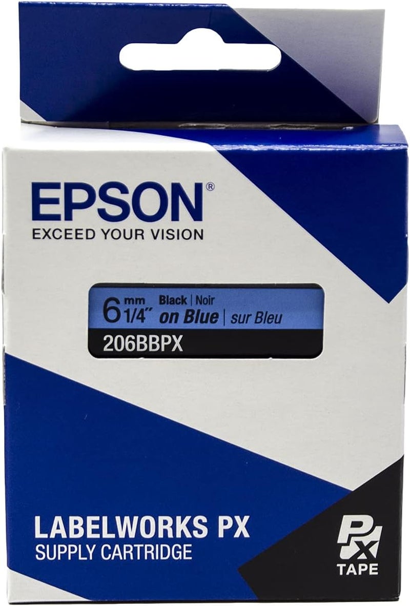 LABELWORKS Epson 206BBPX Genuine PET (Polyester) Tape Cartridge - Black on Blue Label Maker Tape - 1/4" (6MM) Wide, 30' - Image 5