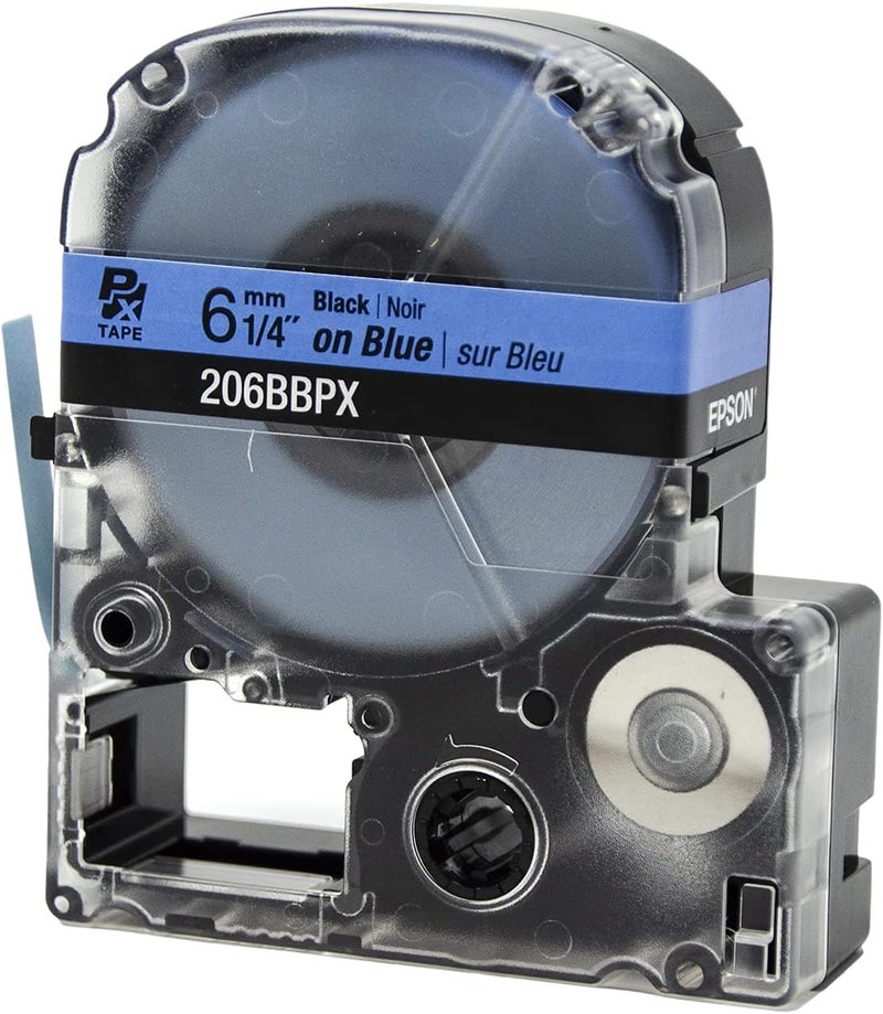 LABELWORKS Epson 206BBPX Genuine PET (Polyester) Tape Cartridge - Black on Blue Label Maker Tape - 1/4" (6MM) Wide, 30' - Image 3