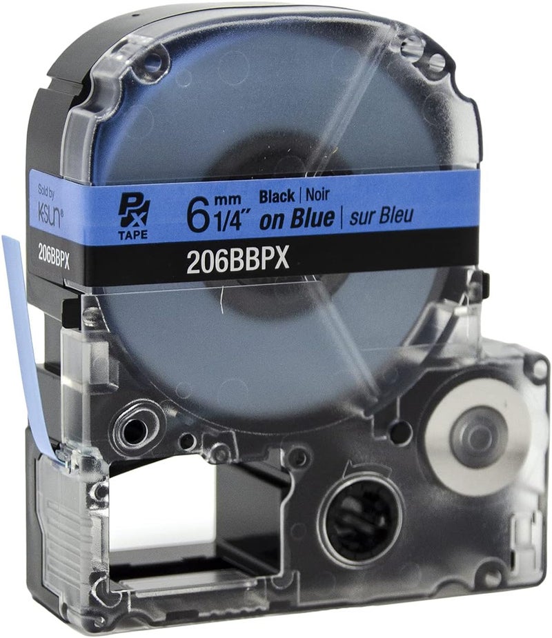 LABELWORKS Epson 206BBPX Genuine PET (Polyester) Tape Cartridge - Black on Blue Label Maker Tape - 1/4" (6MM) Wide, 30' - Image 4