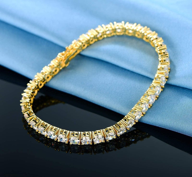 GEMSME Gold Bracelets for Men and Women 18K Yellow Gold Plated 4.0 Round Cubic Zirconia Classic Tennis Bracelet Size 6-9 Inch - Image 3