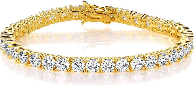 GEMSME Gold Bracelets for Men and Women 18K Yellow Gold Plated 4.0 Round Cubic Zirconia Classic Tennis Bracelet Size 6-9 Inch - Image 1