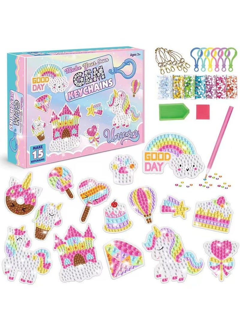 DELGREEN Diamond Painting Kit For Kids with Keychains, Crafts for Girls Ages 6-12, Diamond Art for Kids, Diamond Dot Gem Art Kits for Kids, Kids Arts and Crafts for Kid Ages 6-12, Unicorn Painting Kit  - Image 1