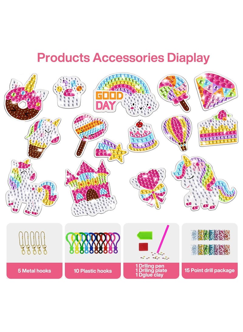 DELGREEN Diamond Painting Kit For Kids with Keychains, Crafts for Girls Ages 6-12, Diamond Art for Kids, Diamond Dot Gem Art Kits for Kids, Kids Arts and Crafts for Kid Ages 6-12, Unicorn Painting Kit  - Image 2