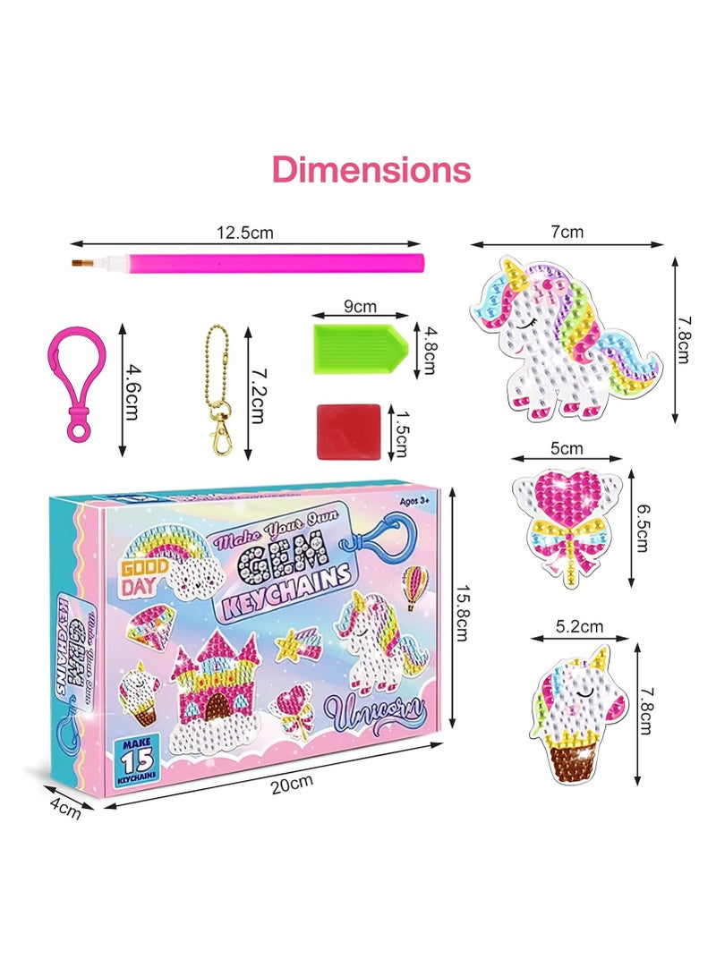 DELGREEN Diamond Painting Kit For Kids with Keychains, Crafts for Girls Ages 6-12, Diamond Art for Kids, Diamond Dot Gem Art Kits for Kids, Kids Arts and Crafts for Kid Ages 6-12, Unicorn Painting Kit  - Image 4