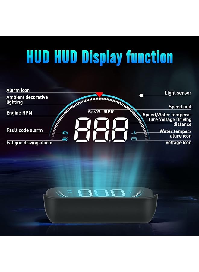 Azonee شاشة عرض أمامية HUD، شاشة عرض أمامية متعددة الوظائف مقاس 3.5 بوصة، نظام تحذير من السرعة الزائدة، جهاز عرض محمول HUD للسيارات والشاحنات المزودة بنظام OBD II أو EUOBD - Image 3
