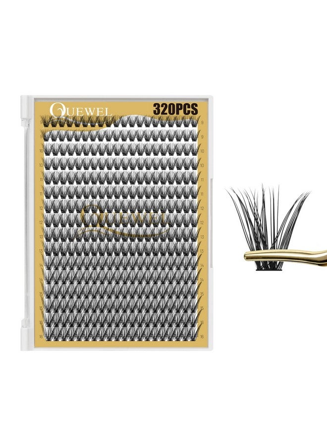 QUEWEL Lash Clusters 320Pcs Cluster Lashes 40D D Curl Lash Clusters Mix9 16Mm Individual Eyelashes Clusters Wispy Diy Eyelash Extension Thin Band Soft To Use At Home (40D D Mix9 16) - Image 2