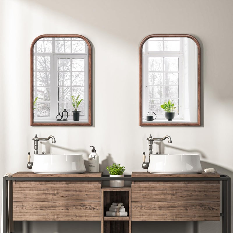 Acovy 20"x30" Arch Wall Mirror for Wall, Wall Mounted Vanity Mirror for Bedroom, Wood Grain Finish Frame Mirror with Tempered Glass, Vintage Decorative for Bathroom, Entryway, Living Room, Walnut - Image 2