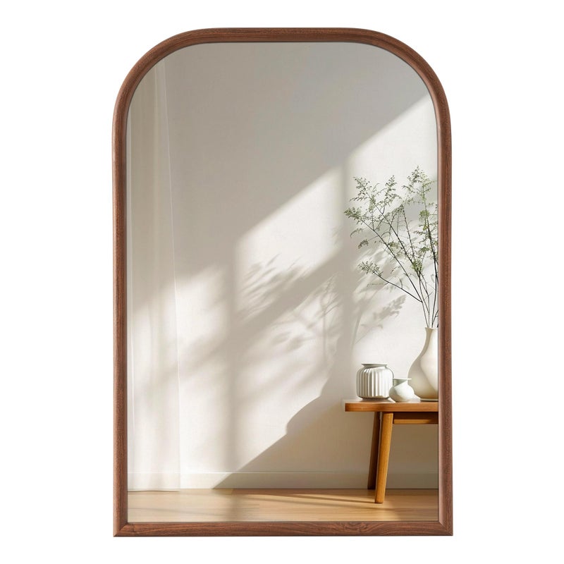 Acovy 20"x30" Arch Wall Mirror for Wall, Wall Mounted Vanity Mirror for Bedroom, Wood Grain Finish Frame Mirror with Tempered Glass, Vintage Decorative for Bathroom, Entryway, Living Room, Walnut - Image 1