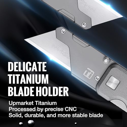 WORKPRO Premium Titanium Utility Knife, CNC Unibody, Lightweight Aluminium Handle Folding Box Cutter, Quick Change Blade Razor Knife,Ideal Gifts for Men Women, with 10 Extra Blades - Image 2