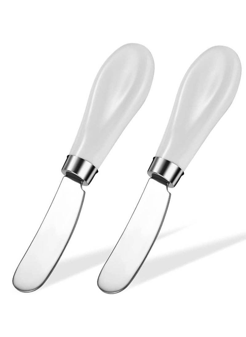 Oasisgalore 2 Pack Stainless Steel Butter Knives - White Porcelain Handle, Kitchen Cheese & Butter Spreaders  - Image 1