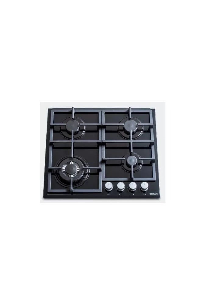 Ocean Ocean gas hob, 4 burners, cast iron, 60 cm, full safety, black glass OGGHF64NIPROSV  - Image 1