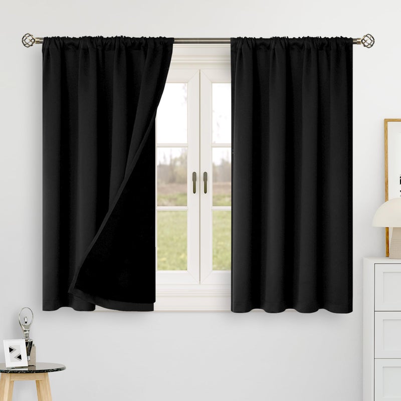 BGment Halloween Black 100% Blackout 48 Inch Curtains for Small Window  Rod Pocket and Back Tab Double Layer Black Out Thermal Insulated Room Darkening Curtain for Kitchen  2 Panels  Each 42 x 48 Inch - Image 2