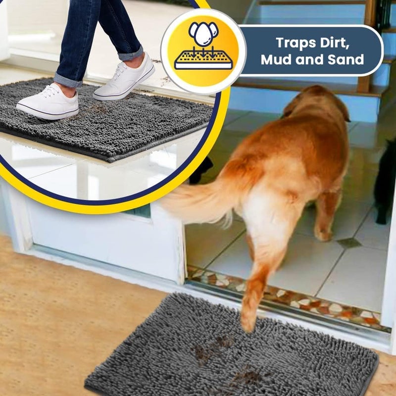 Muddy MatÂ® 4-Piece Grey Medium 30"X19" AS-SEEN-ON-TV Highly Absorbent Microfiber Door Mat, Bath Mat and Pet Rug, Non Slip Thick Washable, Soft Chenille for Kitchen Bathroom Bedroom Indoor and Outdoor - Image 3
