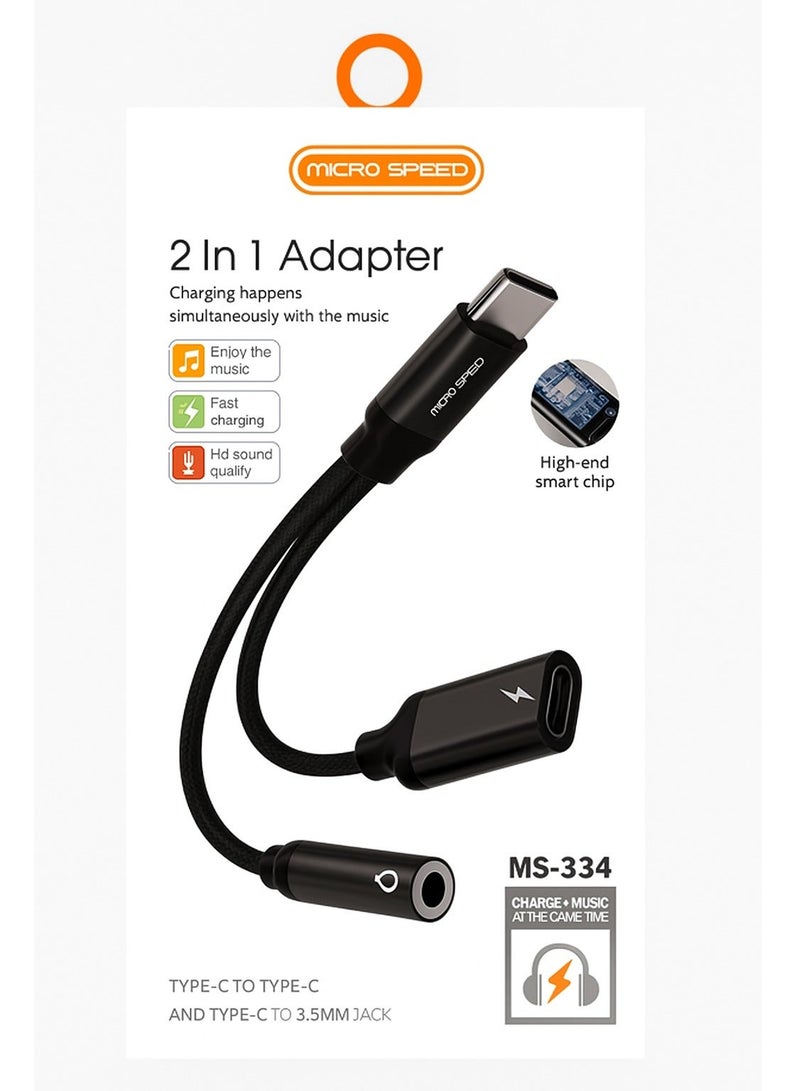 الذاكرة السريعة محول منفذ سي إلى مدخل سي ومدخل سماعة، بطول 12 سم، لون أسود – للشحن والصوت في نفس الوقت - Image 4