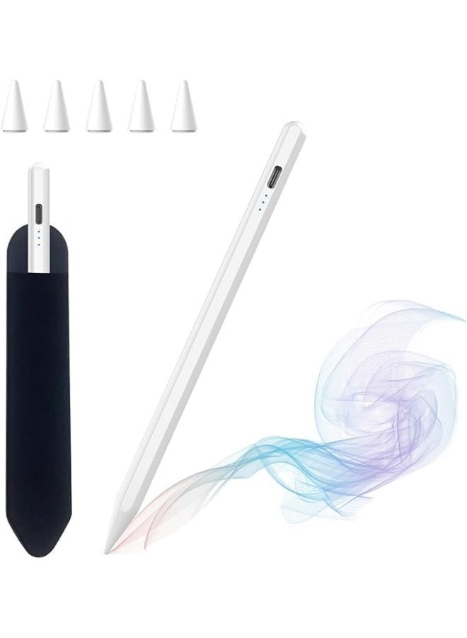 قلم ستايلس للآيباد والأجهزة اللوحية، متوافق مع iPad Pro وAir وMini، قلم لمس قابل للشحن USB-C مع جراب حماية ورؤوس بديلة - Image 1