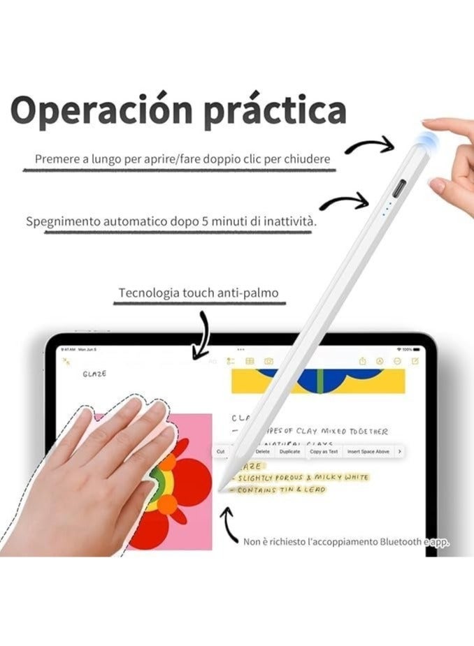 قلم ستايلس للآيباد والأجهزة اللوحية، متوافق مع iPad Pro وAir وMini، قلم لمس قابل للشحن USB-C مع جراب حماية ورؤوس بديلة - Image 2