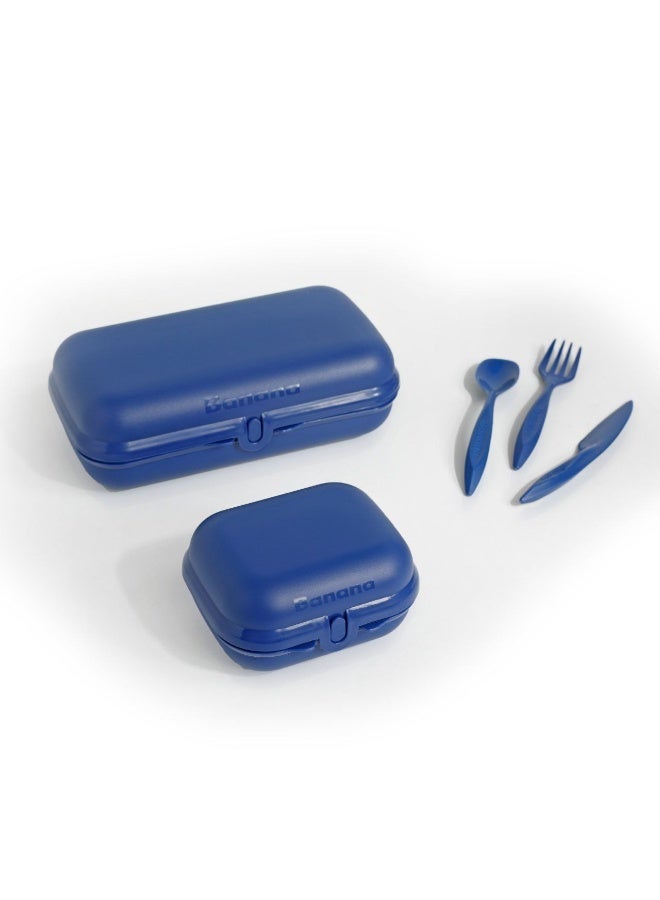 Banana Easy Lock Lunch Box Set of 3 Pieces 1200ml and 600ml with Spoon Fork and Knife Airtight Food Containers for Kids School and Office Hn  - Image 1