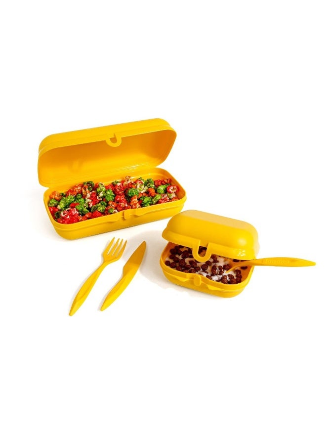 Banana Easy Lock Lunch Box Set of 3 Pieces 1200ml and 600ml with Spoon Fork and Knife Airtight Food Containers for Kids School and Office Hn  - Image 2
