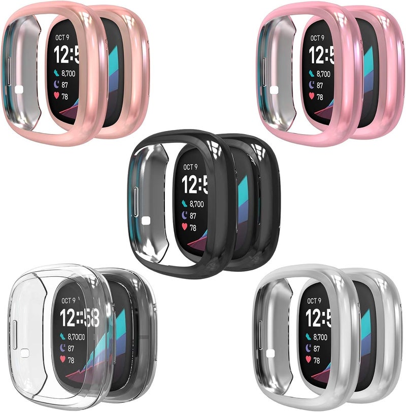 Simpeak 5Pack Full Screen Protector Case Compatible with Fitbit SenseVersa 3 Soft Slim TPU Plated Bumper Case Compatible with Fit bit Versa3 Sense Smartwatch Rose PinkRose GoldClearSilverBlack - Image 3